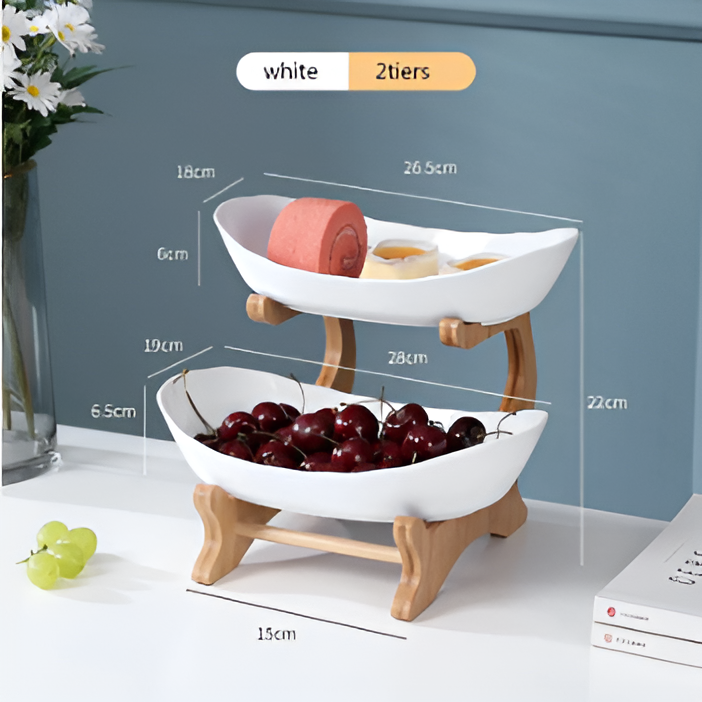 Houten Fruitmand met Meerdere Niveaus - Moderne Fruitschaal