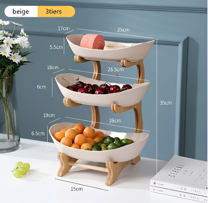 Houten Fruitmand met Meerdere Niveaus - Moderne Fruitschaal