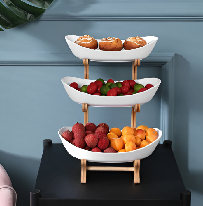 Houten Fruitmand met Meerdere Niveaus - Moderne Fruitschaal