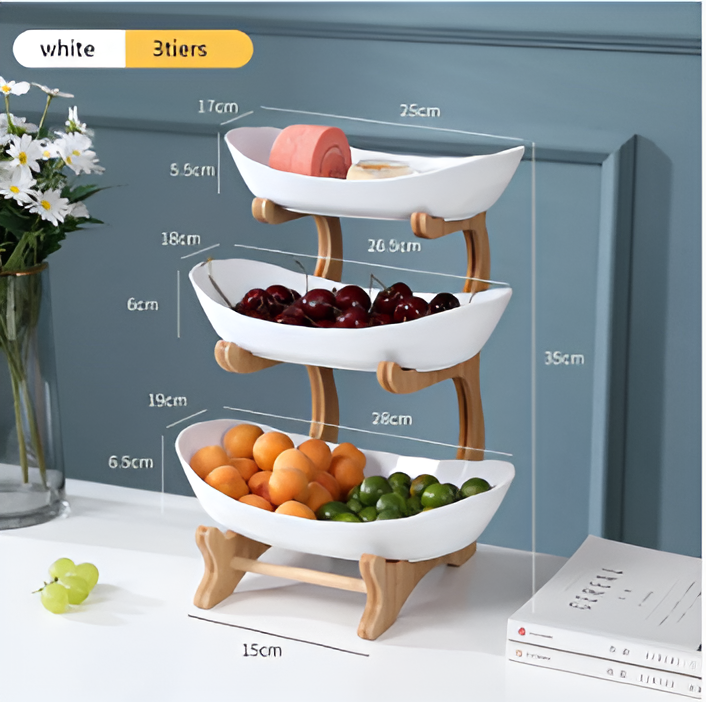 Houten Fruitmand met Meerdere Niveaus - Moderne Fruitschaal