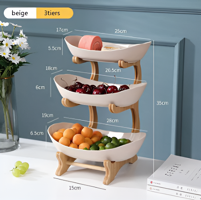 Houten Fruitmand met Meerdere Niveaus - Moderne Fruitschaal