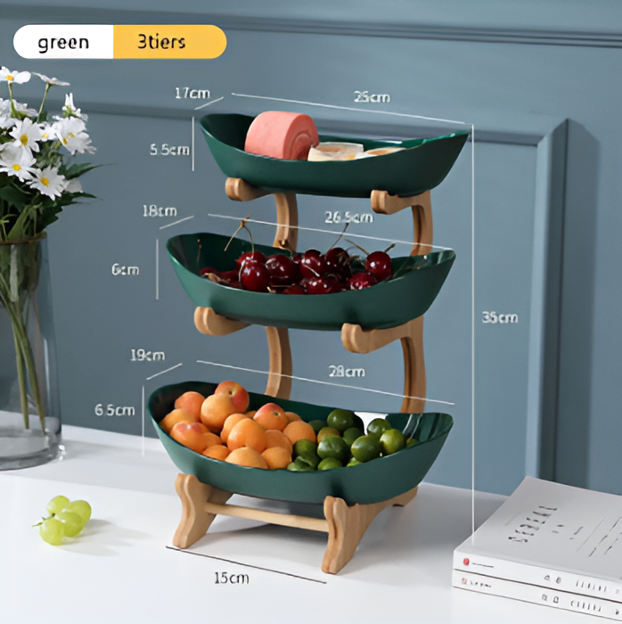 Houten Fruitmand met Meerdere Niveaus - Moderne Fruitschaal