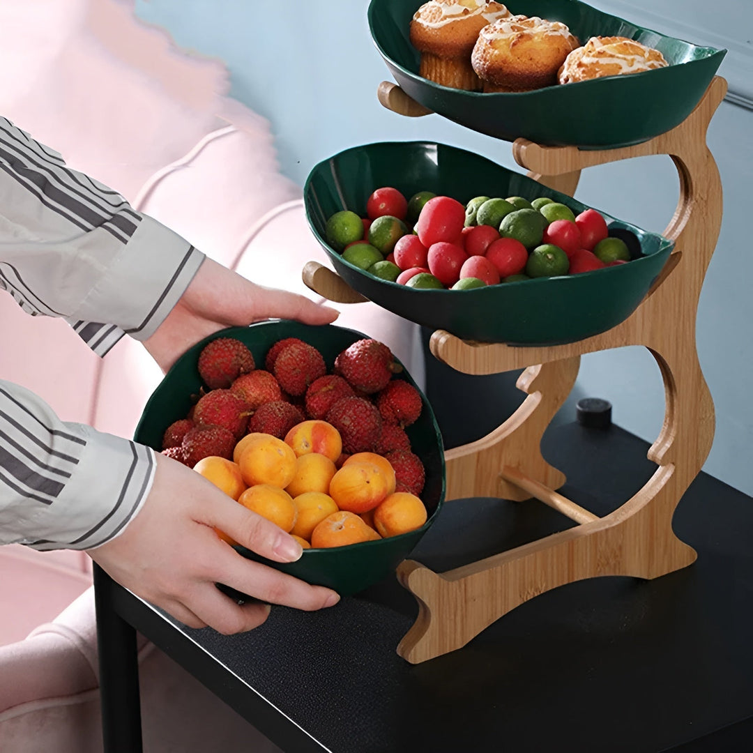 Houten Fruitmand met Meerdere Niveaus - Moderne Fruitschaal