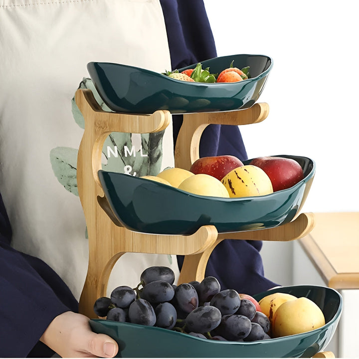 Houten Fruitmand met Meerdere Niveaus - Moderne Fruitschaal
