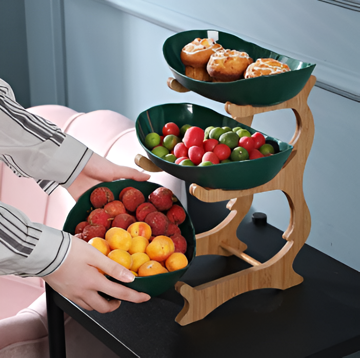 Houten Fruitmand met Meerdere Niveaus - Moderne Fruitschaal