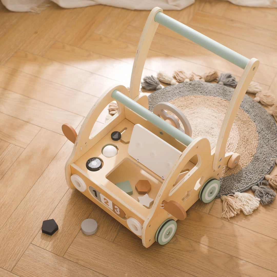 Houten Loopstoel met Montessori Speelonderdelen en Spiegels