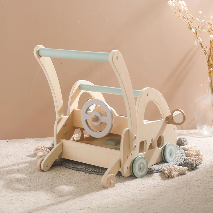 Houten Loopstoel met Montessori Speelonderdelen en Spiegels