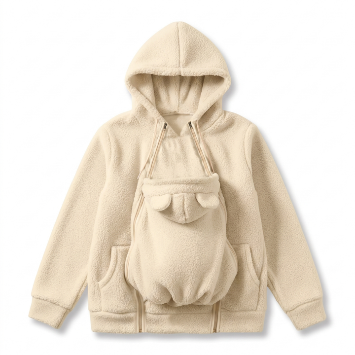 Gezellige sherpa-fleecehoodie met afneembaar ritsinzetstuk als babydrager