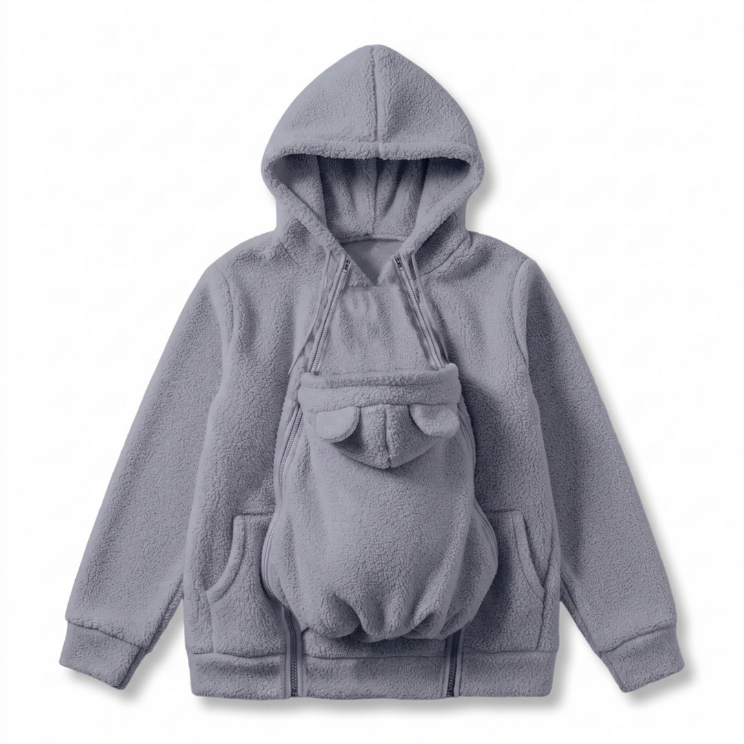 Gezellige sherpa-fleecehoodie met afneembaar ritsinzetstuk als babydrager