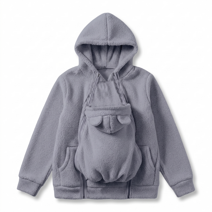 Gezellige sherpa-fleecehoodie met afneembaar ritsinzetstuk als babydrager