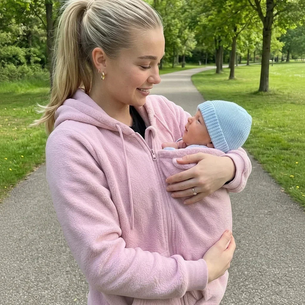 Gezellige sherpa-fleecehoodie met afneembaar ritsinzetstuk als babydrager