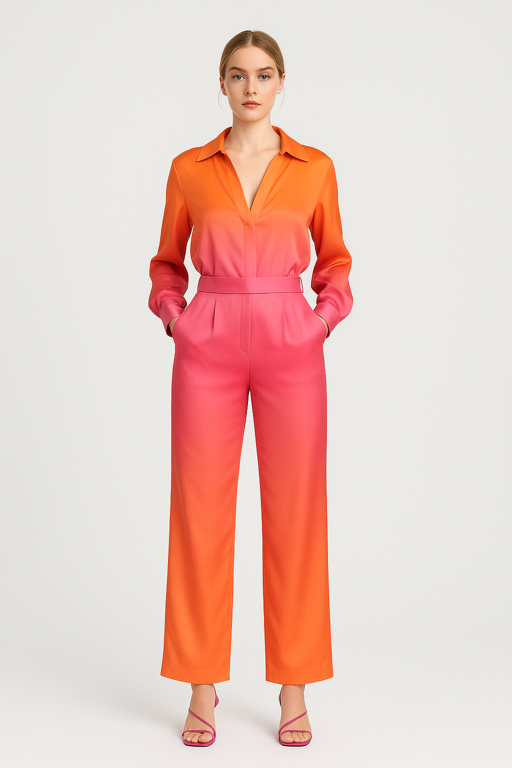 Jalisa – Zomerse Tweedelige Set met Pofmouwen en Rechte Broek