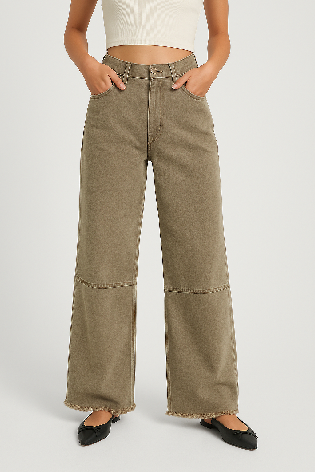 Fransia – Wijde Damesjeans met Hoge Taille en Fransige Zoom