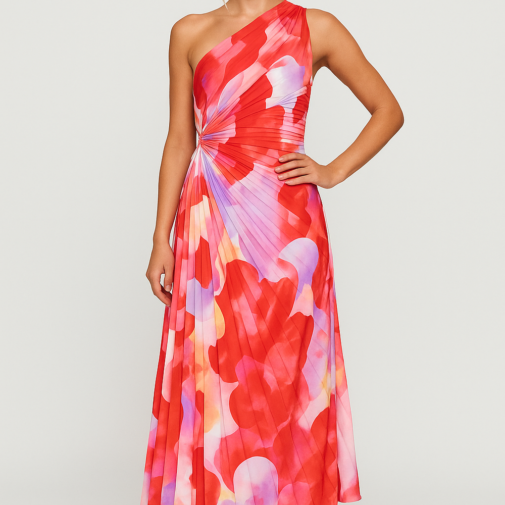 Kyra – Plissé One-Shoulder Zomerjurk