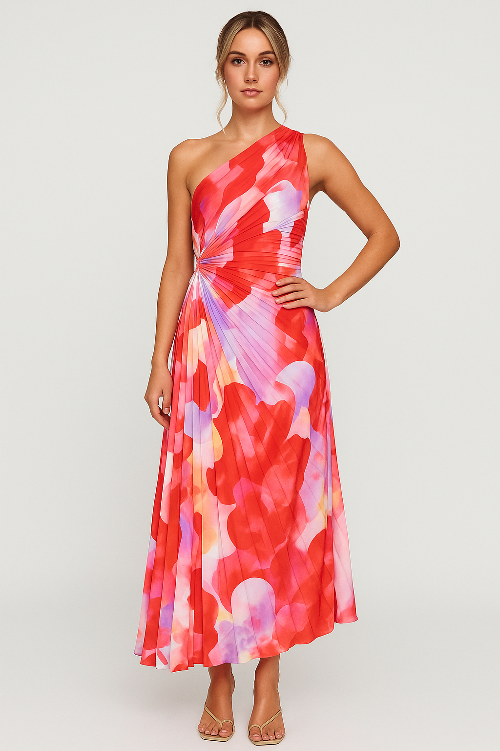 Kyra – Plissé One-Shoulder Zomerjurk
