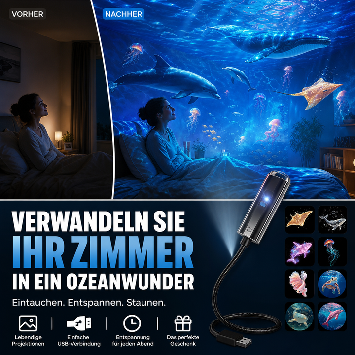 Sterrenprojector nachtlampje met 10 verwisselbare dia's, via USB