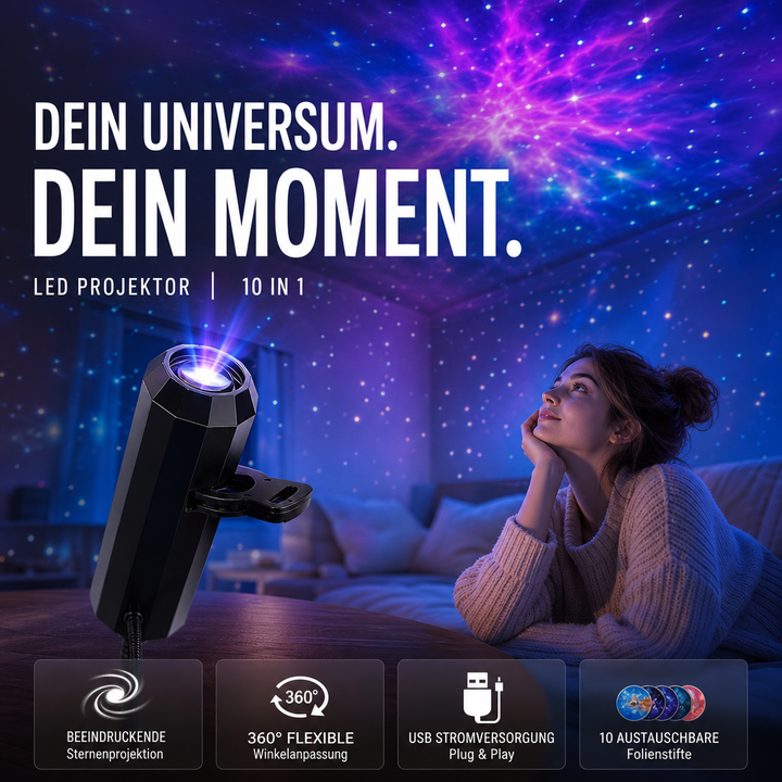 Sterrenprojector nachtlampje met 10 verwisselbare dia's, via USB