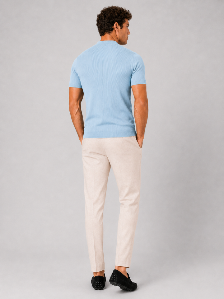 Geribd heren-T-shirt met opstaande kraag – aansluitende stretch top met korte mouwen