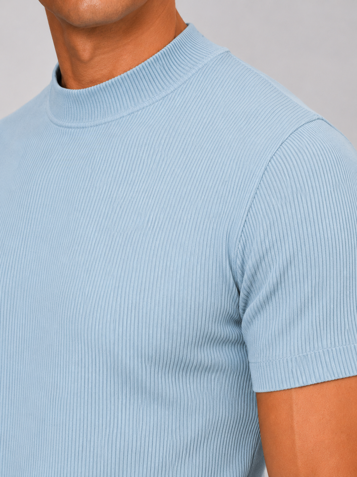 Geribd heren-T-shirt met opstaande kraag – aansluitende stretch top met korte mouwen