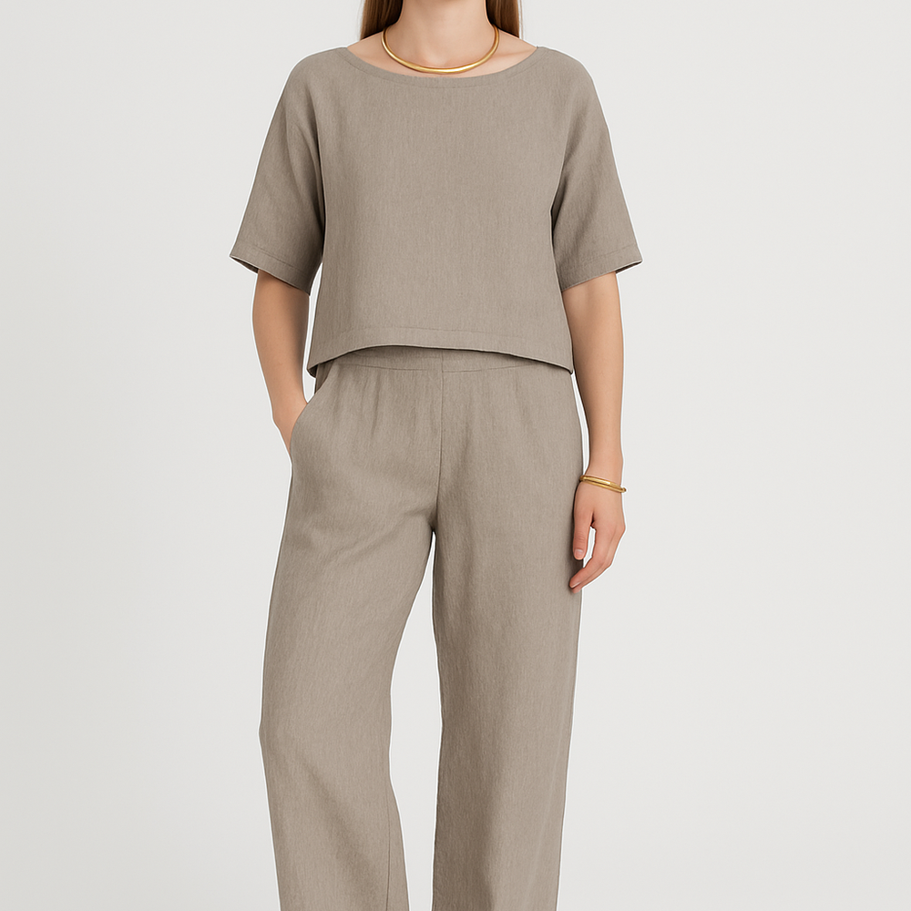 Livia – Luchtig Katoen-Linnen Pak met Top en Hoge Taille Broek