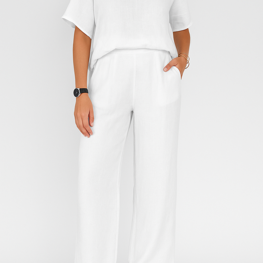 
                  
                    Livia – Luchtig Katoen-Linnen Pak met Top en Hoge Taille Broek
                  
                