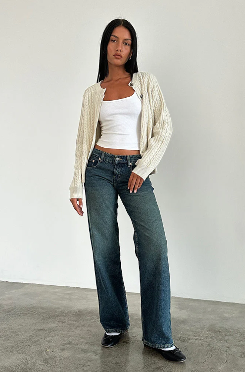 Low Rise Straight-Leg Dames Jeans met Vintage Wassing