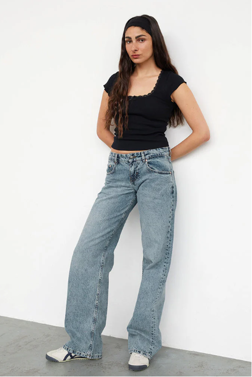 Low Rise Straight-Leg Dames Jeans met Vintage Wassing