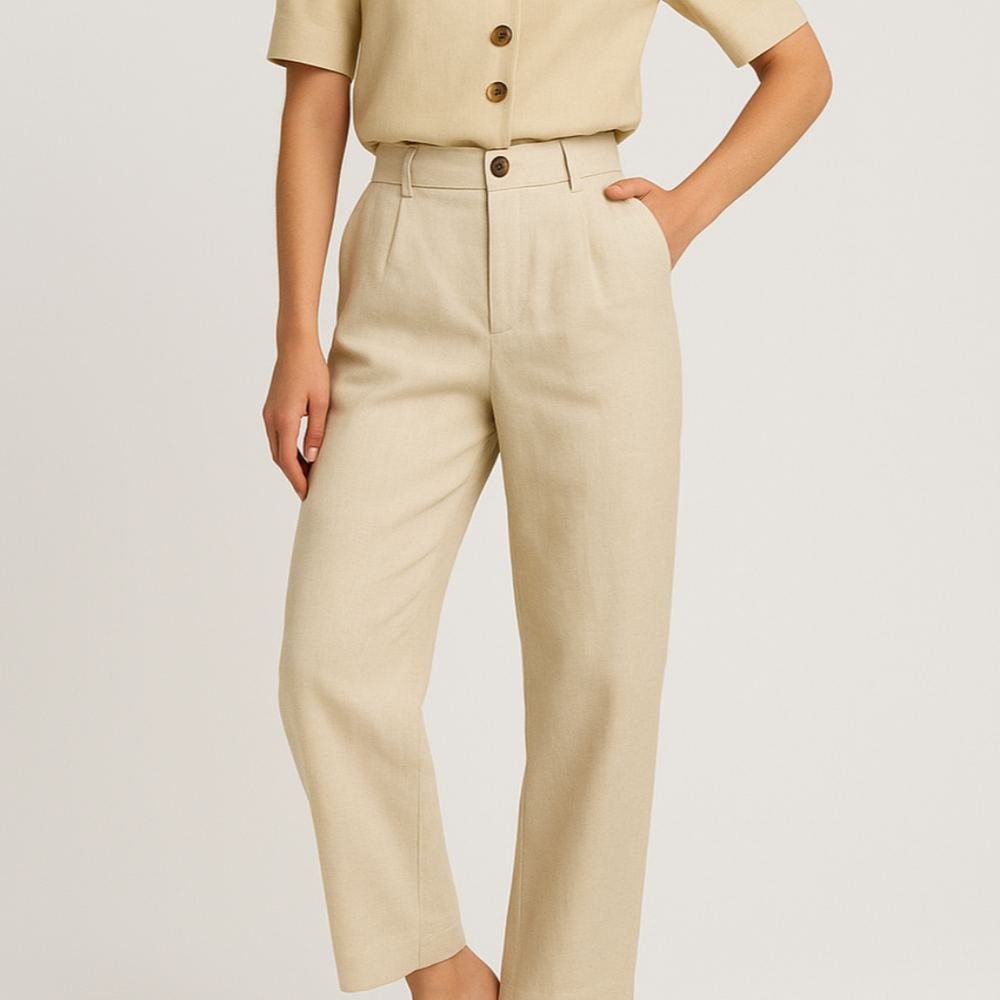 
                  
                    Maeva – Witte Linnen Blouse met Gouden Knopen en Relaxte Pasvorm
                  
                