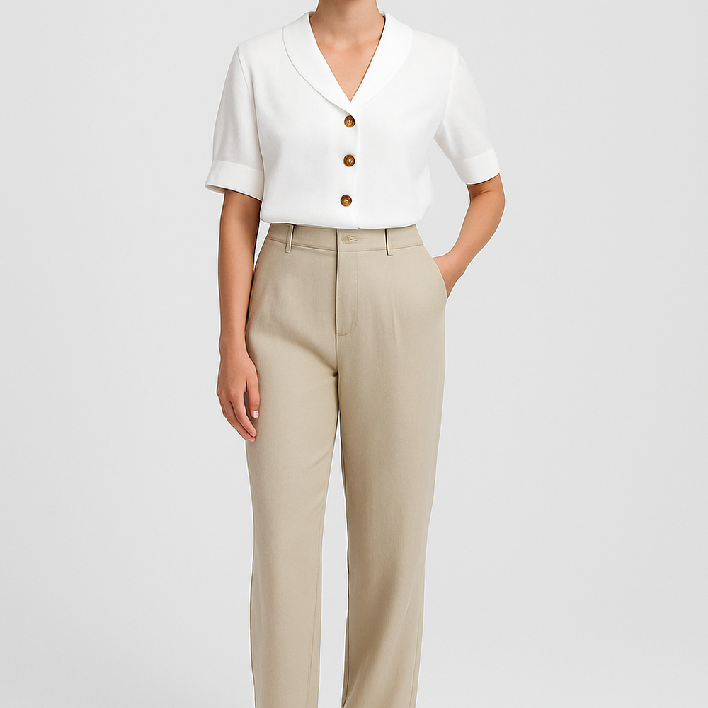 Maeva – Witte Linnen Blouse met Gouden Knopen en Relaxte Pasvorm