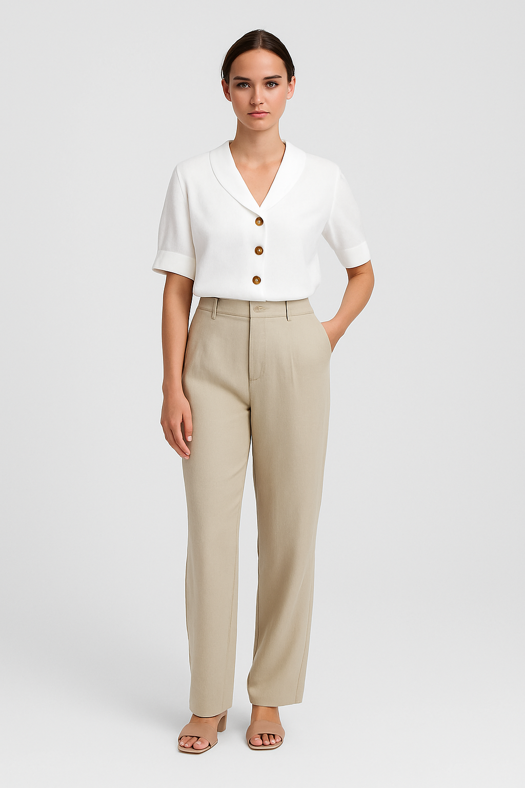 Maeva – Witte Linnen Blouse met Gouden Knopen en Relaxte Pasvorm