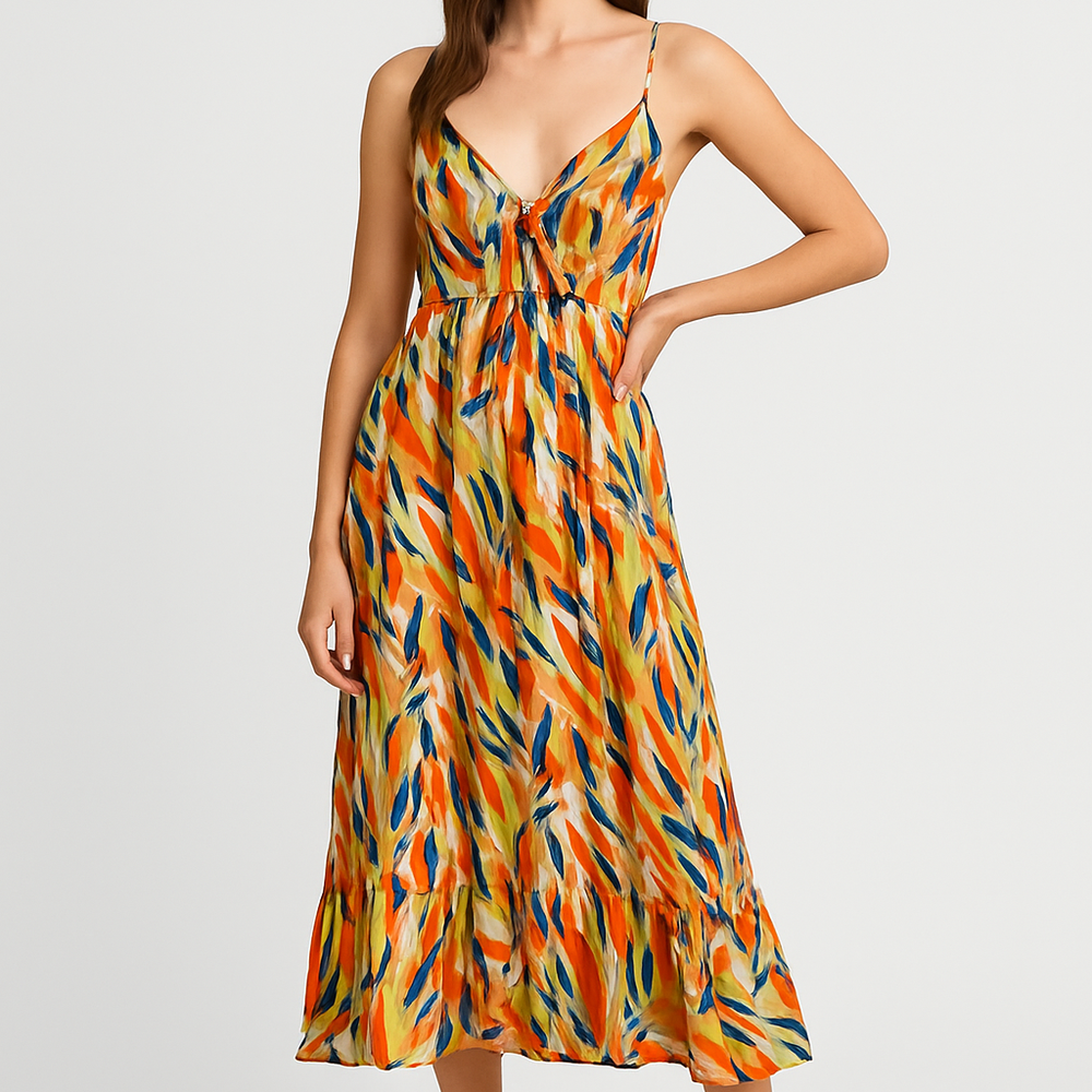 Marlie – Zomerse Midi Jurk met V-Hals en Mouwloos Design