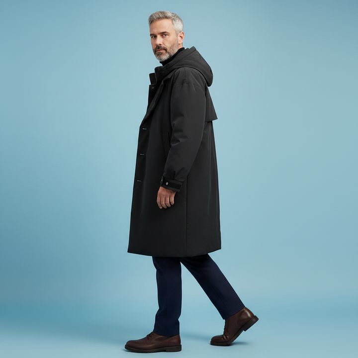 Waterdichte heren trenchcoat met capuchon, lange regenjas voor stad en reis
