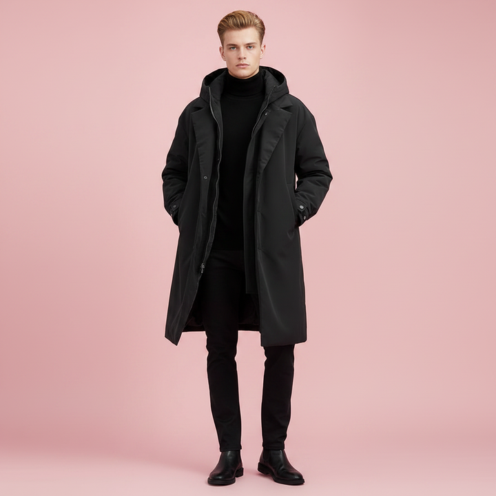 Waterdichte heren trenchcoat met capuchon, lange regenjas voor stad en reis