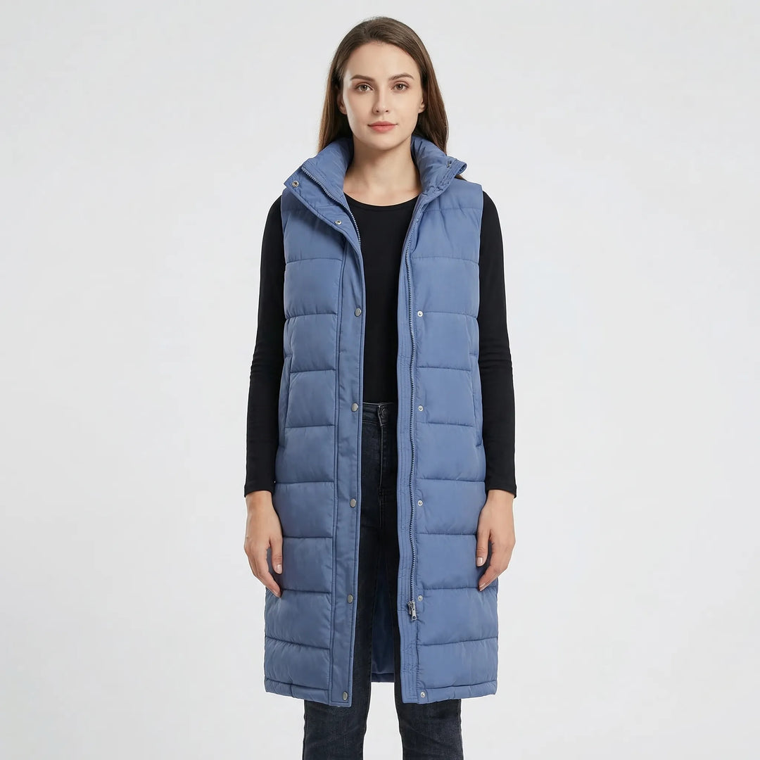 Midi-lange gevoerde bodywarmer - hazelkleurig