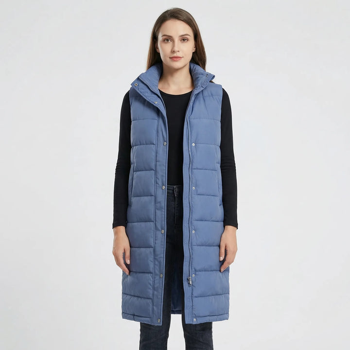 Midi-lange gevoerde bodywarmer - hazelkleurig