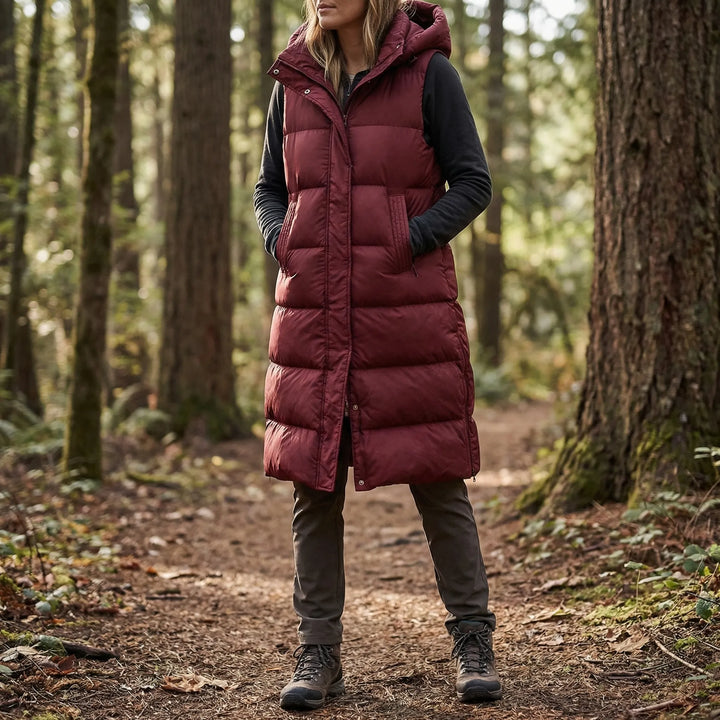 Midi-lange gevoerde bodywarmer - hazelkleurig