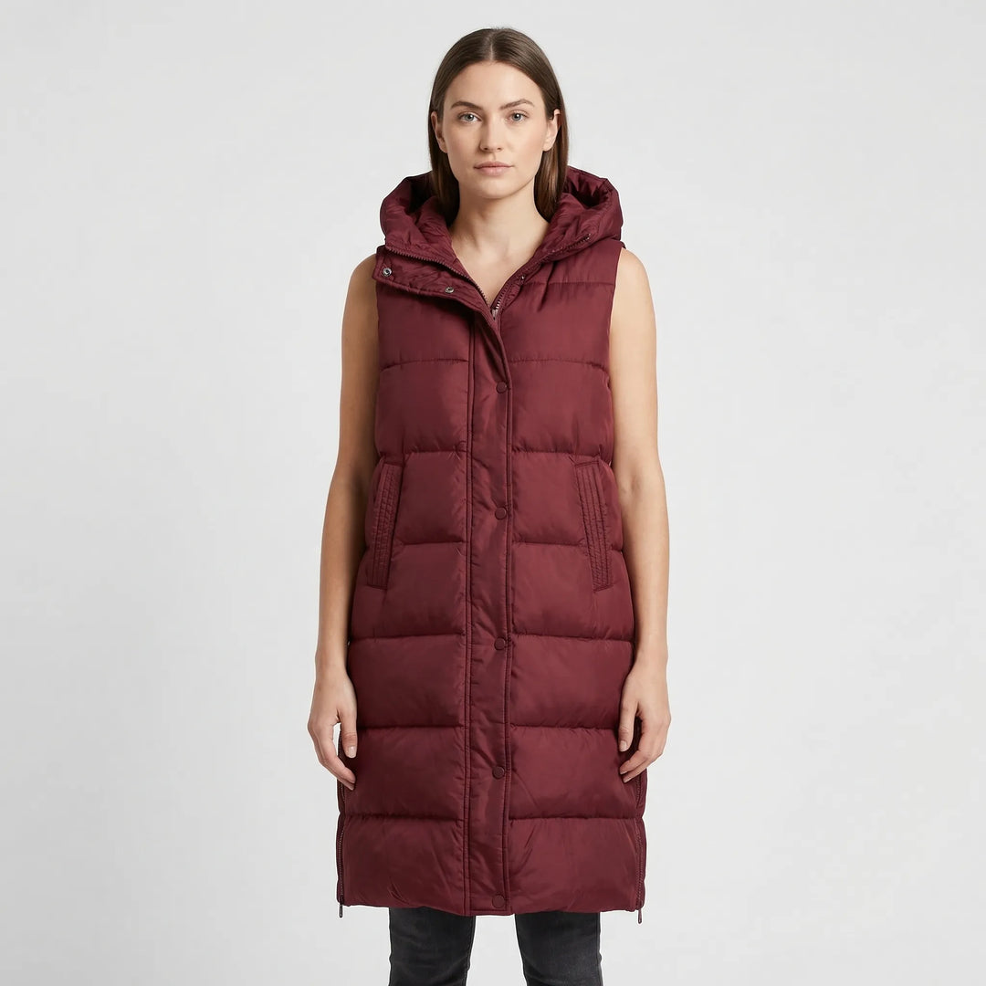 Midi-lange gevoerde bodywarmer - hazelkleurig