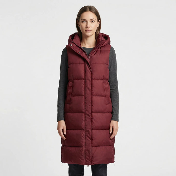 Midi-lange gevoerde bodywarmer - hazelkleurig