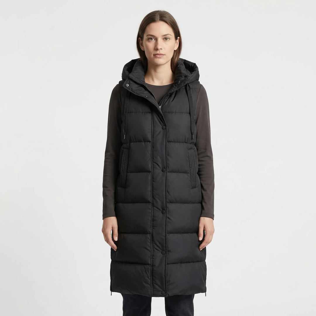 Midi-lange gevoerde bodywarmer - hazelkleurig