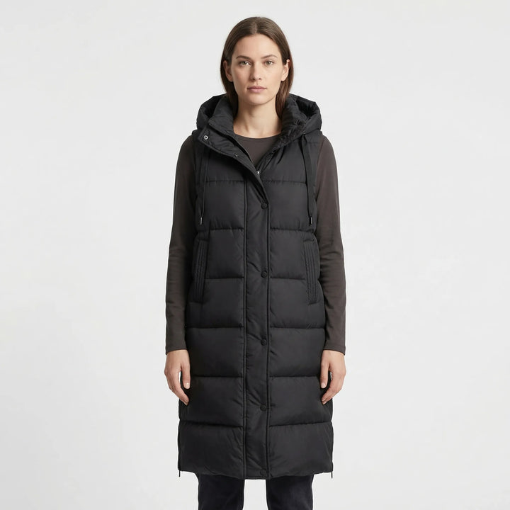 Midi-lange gevoerde bodywarmer - hazelkleurig