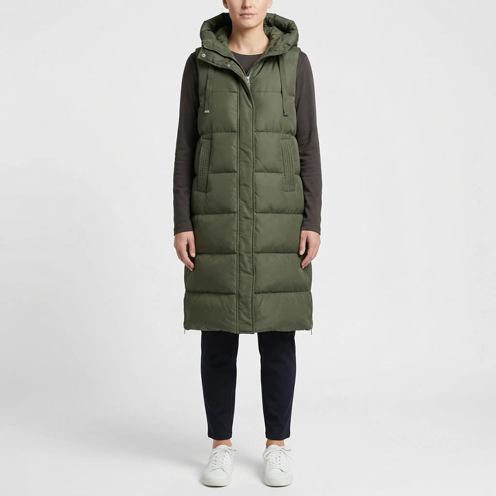 Midi-lange gevoerde bodywarmer - hazelkleurig