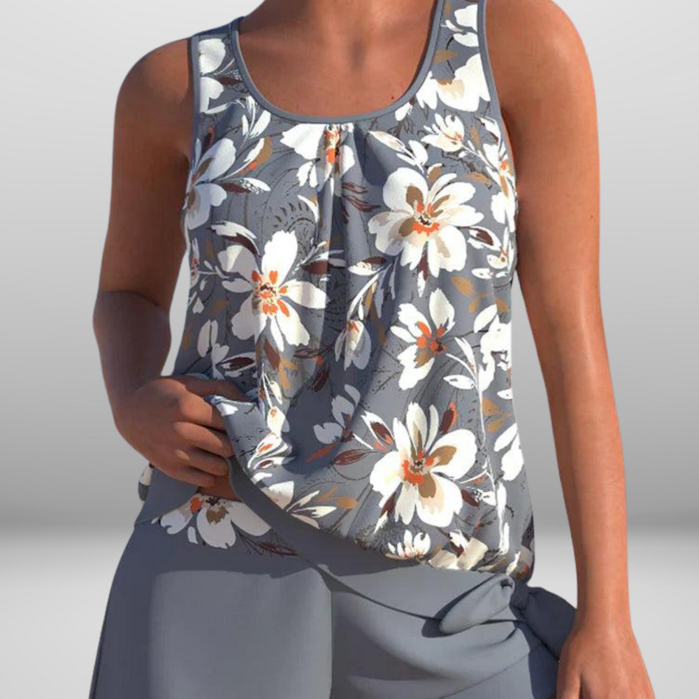 Miravea – Bloemenprint Tankini Top met Losse Pasvorm en Verstelbare Bandjes