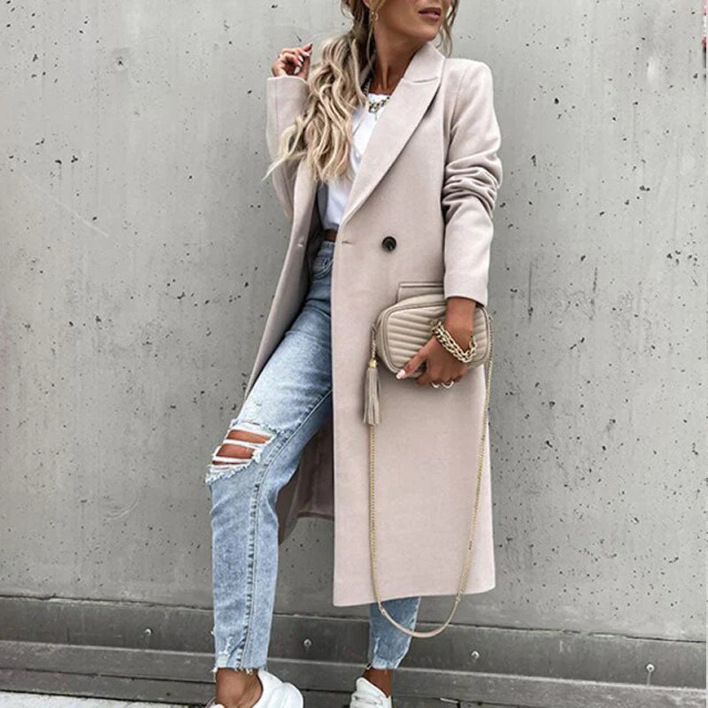 
                  
                    Alina - Stijlvolle Lange Jas met Knopen - SkinzLine
                  
                