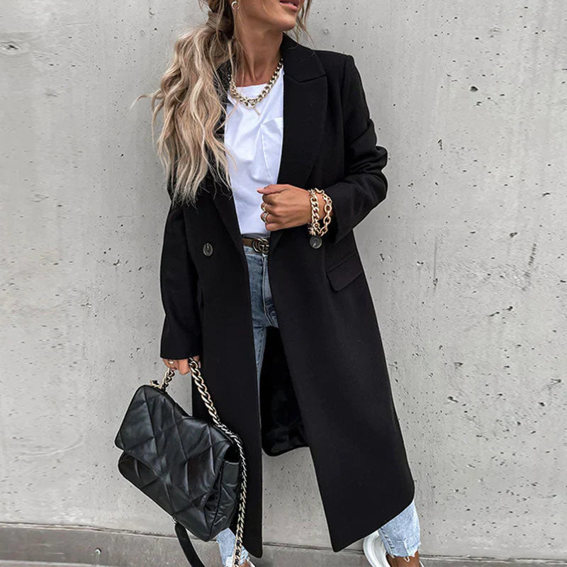 
                  
                    Alina - Stijlvolle Lange Jas met Knopen - SkinzLine
                  
                