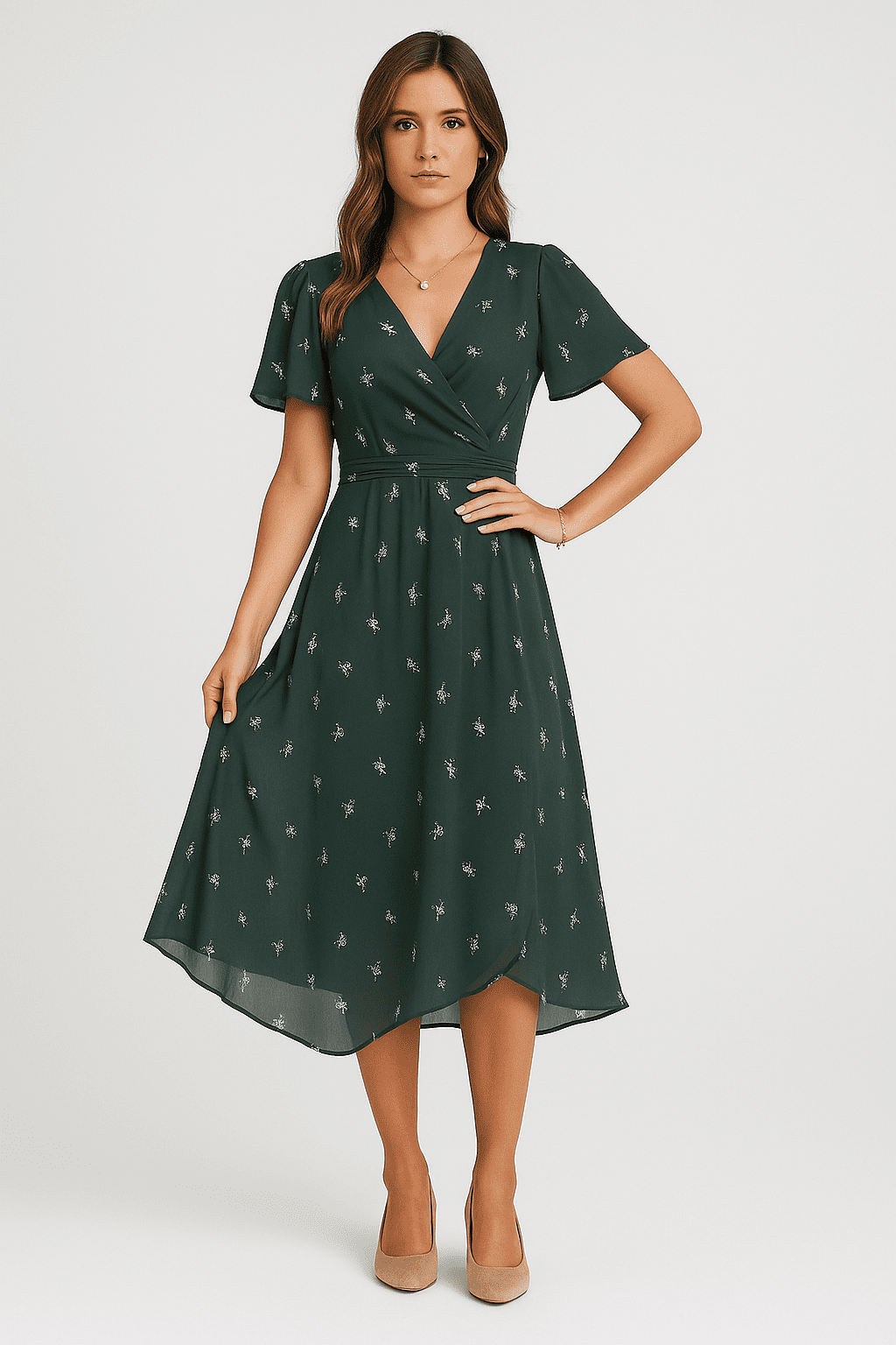 Nadia – Luchtige Chiffonjurk met Bloemenmotief