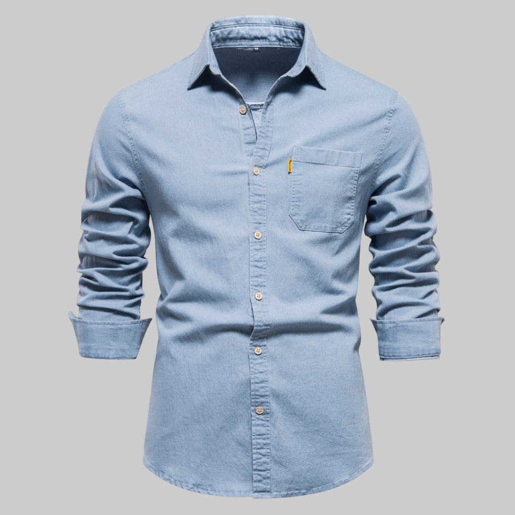 Heren denim overhemd met lange mouwen