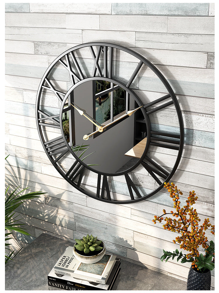 Grote Vintage Metalen Wandklok met Spiegel 39cm