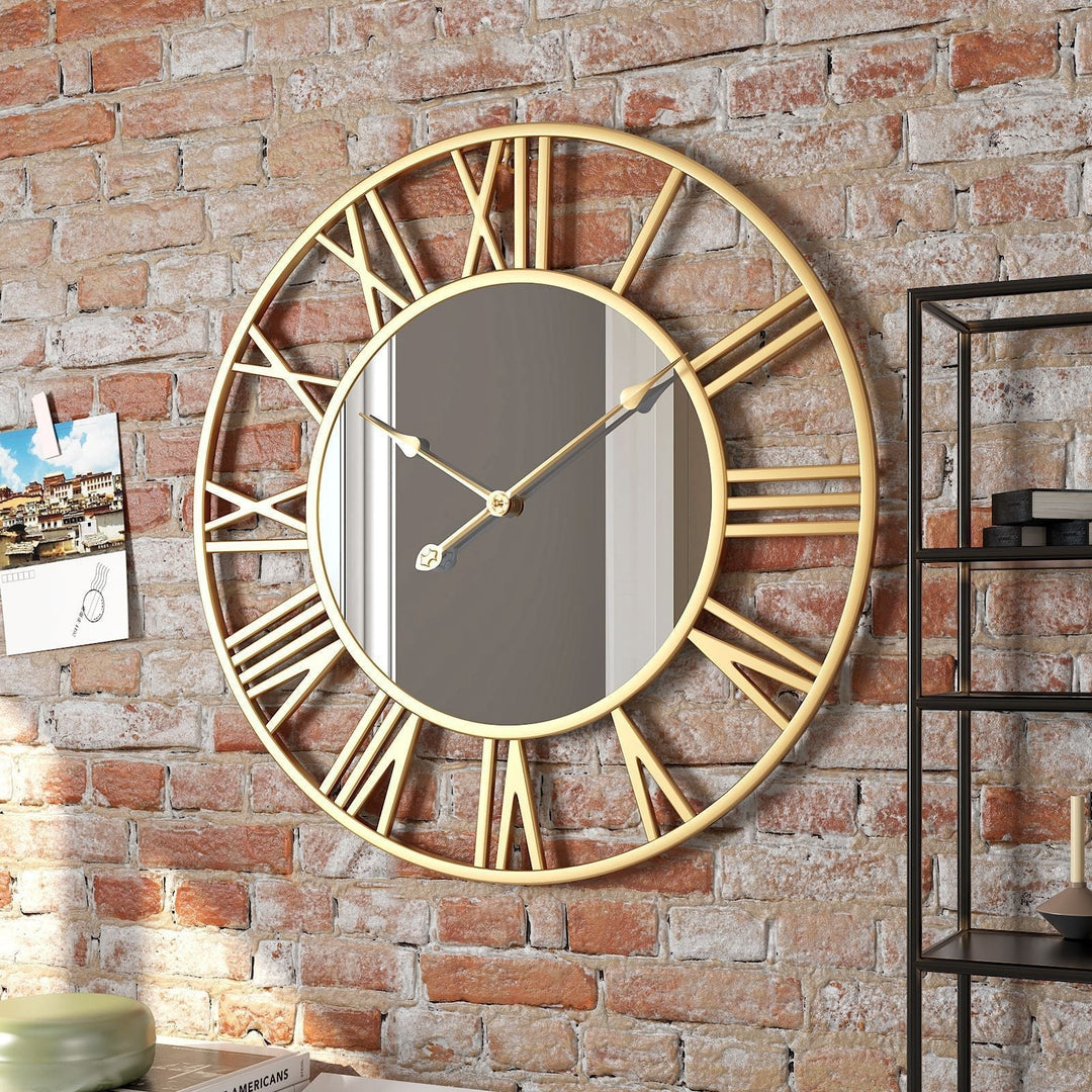 Grote Vintage Metalen Wandklok met Spiegel 39cm
