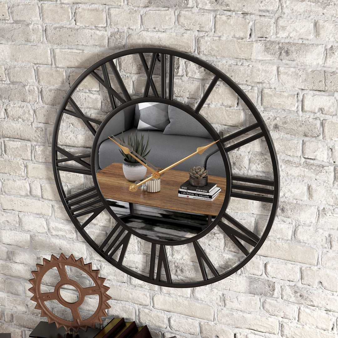 Grote Vintage Metalen Wandklok met Spiegel 39cm