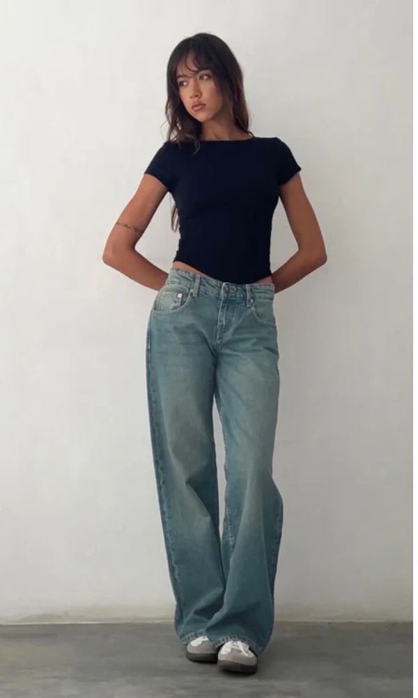Low Rise Straight-Leg Dames Jeans met Vintage Wassing